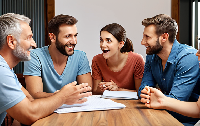 A family-like, casual team meeting with open communication, focusing on positive feedback and active listening.